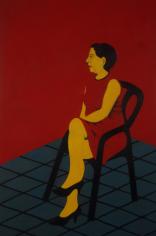 יושבת בשמלה אדומה, שמן על בד, 80/130, 2012