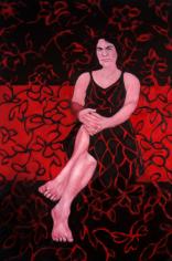 דמות יושבת, קומפוזיציה באדום ושחור, שמן על בד, 100/150, 2012