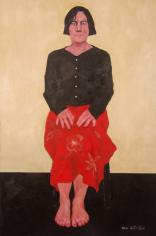 יושבת בחצאית אדומה, שמן על בד, 100/150, 2011