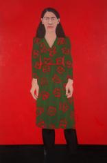 עומדת בשמלה פרחונית, שמן על בד, 80/130, 2014